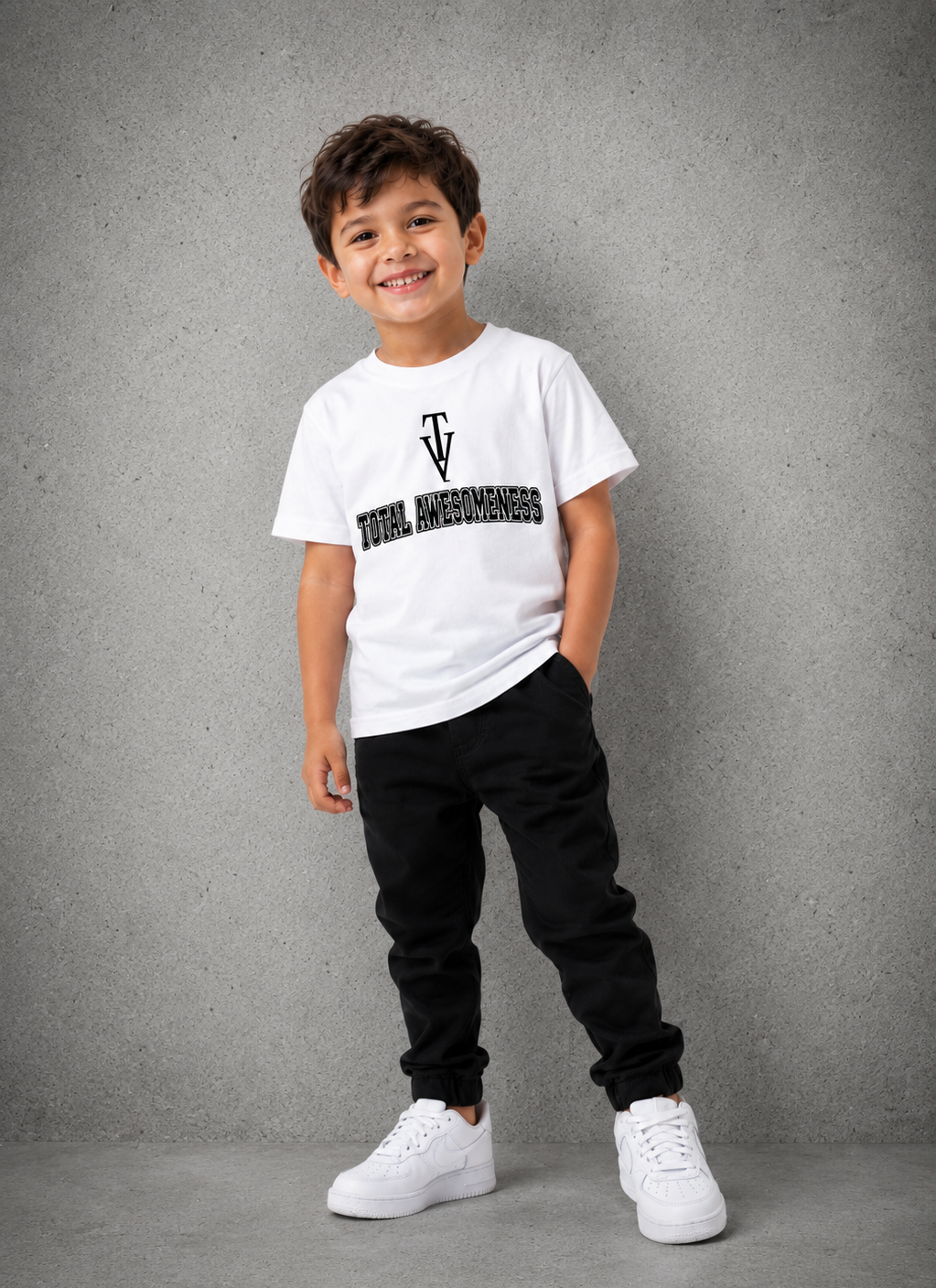 Kid's Short Sleeve T-Shirt - White - Black Logo
